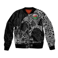 Wales Viking Ravens Bomber Jacket Vegvisir Runes Pattern - Wonder Print Shop