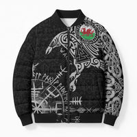 Wales Viking Ravens Bomber Puffer Jacket Vegvisir Runes Pattern - Wonder Print Shop
