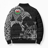 Wales Viking Ravens Bomber Puffer Jacket Vegvisir Runes Pattern - Wonder Print Shop