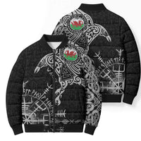 Wales Viking Ravens Bomber Puffer Jacket Vegvisir Runes Pattern - Wonder Print Shop