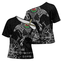 Wales Viking Ravens Cross Shoulder Shirt Vegvisir Runes Pattern - Wonder Print Shop