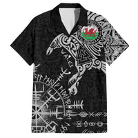 Wales Viking Ravens Family Matching Off The Shoulder Long Sleeve Dress and Hawaiian Shirt Vegvisir Runes Pattern - Wonder Print Shop