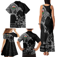 Wales Viking Ravens Family Matching Tank Maxi Dress and Hawaiian Shirt Vegvisir Runes Pattern - Wonder Print Shop