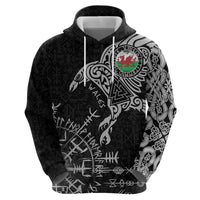Wales Viking Ravens Hoodie Vegvisir Runes Pattern - Wonder Print Shop