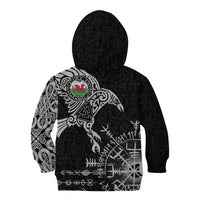 Wales Viking Ravens Kid Hoodie Vegvisir Runes Pattern - Wonder Print Shop