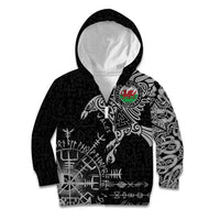 Wales Viking Ravens Kid Hoodie Vegvisir Runes Pattern - Wonder Print Shop