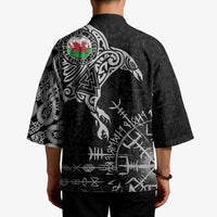 Wales Viking Ravens Kimono Vegvisir Runes Pattern - Wonder Print Shop