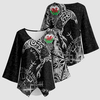 Wales Viking Ravens Kimono Sleeve Blouse Vegvisir Runes Pattern - Wonder Print Shop