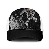 Wales Viking Ravens Mesh Trucker Cap Vegvisir Runes Pattern - Wonder Print Shop