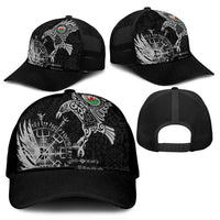 Wales Viking Ravens Mesh Trucker Cap Vegvisir Runes Pattern - Wonder Print Shop