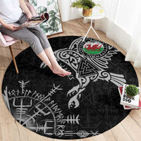 Wales Viking Ravens Round Carpet Vegvisir Runes Pattern - Wonder Print Shop