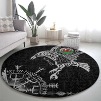 Wales Viking Ravens Round Carpet Vegvisir Runes Pattern - Wonder Print Shop