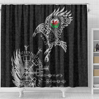 Wales Viking Ravens Shower Curtain Vegvisir Runes Pattern - Wonder Print Shop