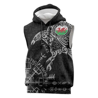 Wales Viking Ravens Sleeveless Hoodie Vegvisir Runes Pattern - Wonder Print Shop