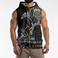 Wales Viking Ravens Sleeveless Zip Hoodie Vegvisir Runes Pattern - Wonder Print Shop