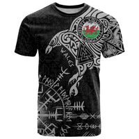 Wales Viking Ravens T Shirt Vegvisir Runes Pattern - Wonder Print Shop