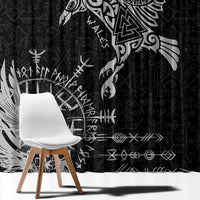 Wales Viking Ravens Window Curtain Vegvisir Runes Pattern - Wonder Print Shop