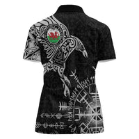 Wales Viking Ravens Women Polo Shirt Vegvisir Runes Pattern - Wonder Print Shop