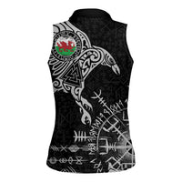 Wales Viking Ravens Women Sleeveless Polo Shirt Vegvisir Runes Pattern - Wonder Print Shop