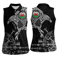 Wales Viking Ravens Women Sleeveless Polo Shirt Vegvisir Runes Pattern - Wonder Print Shop