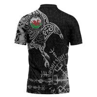 Wales Viking Ravens Zipper Polo Shirt Vegvisir Runes Pattern - Wonder Print Shop
