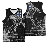 Finland Viking Ravens Basketball Jersey Vegvisir Runes Pattern - Wonder Print Shop
