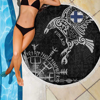 Finland Viking Ravens Beach Blanket Vegvisir Runes Pattern - Wonder Print Shop