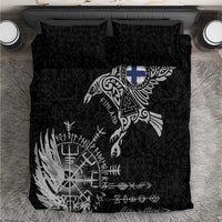 Finland Viking Ravens Bedding Set Vegvisir Runes Pattern - Wonder Print Shop