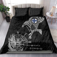 Finland Viking Ravens Bedding Set Vegvisir Runes Pattern - Wonder Print Shop