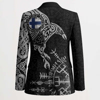 Finland Viking Ravens Blazer Vegvisir Runes Pattern - Wonder Print Shop