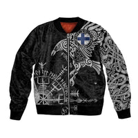 Finland Viking Ravens Bomber Jacket Vegvisir Runes Pattern - Wonder Print Shop
