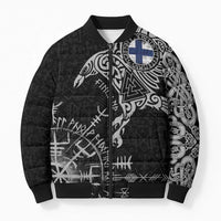 Finland Viking Ravens Bomber Puffer Jacket Vegvisir Runes Pattern - Wonder Print Shop