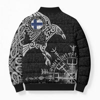 Finland Viking Ravens Bomber Puffer Jacket Vegvisir Runes Pattern - Wonder Print Shop