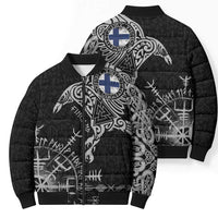 Finland Viking Ravens Bomber Puffer Jacket Vegvisir Runes Pattern - Wonder Print Shop