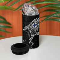 Finland Viking Ravens 4 in 1 Can Cooler Tumbler Vegvisir Runes Pattern - Wonder Print Shop