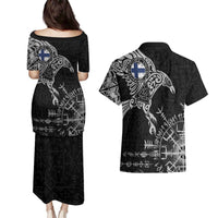 Finland Viking Ravens Couples Matching Puletasi and Hawaiian Shirt Vegvisir Runes Pattern - Wonder Print Shop