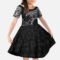 Finland Viking Ravens Family Matching Off Shoulder Maxi Dress and Hawaiian Shirt Vegvisir Runes Pattern - Wonder Print Shop