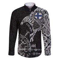 Finland Viking Ravens Family Matching Off Shoulder Maxi Dress and Hawaiian Shirt Vegvisir Runes Pattern - Wonder Print Shop