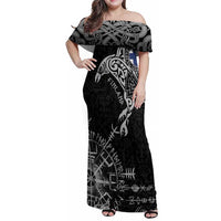 Finland Viking Ravens Family Matching Off Shoulder Maxi Dress and Hawaiian Shirt Vegvisir Runes Pattern - Wonder Print Shop