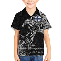 Finland Viking Ravens Family Matching Off Shoulder Maxi Dress and Hawaiian Shirt Vegvisir Runes Pattern - Wonder Print Shop