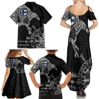 Finland Viking Ravens Family Matching Summer Maxi Dress and Hawaiian Shirt Vegvisir Runes Pattern - Wonder Print Shop