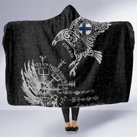Finland Viking Ravens Hooded Blanket Vegvisir Runes Pattern - Wonder Print Shop