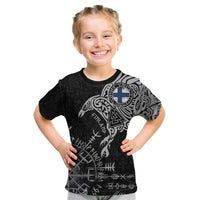 Finland Viking Ravens Kid T Shirt Vegvisir Runes Pattern - Wonder Print Shop