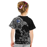 Finland Viking Ravens Kid T Shirt Vegvisir Runes Pattern - Wonder Print Shop