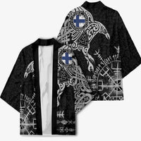 Finland Viking Ravens Kimono Vegvisir Runes Pattern - Wonder Print Shop