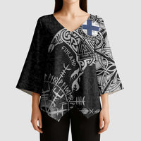 Finland Viking Ravens Kimono Sleeve Blouse Vegvisir Runes Pattern - Wonder Print Shop