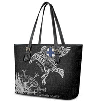 Finland Viking Ravens Leather Tote Bag Vegvisir Runes Pattern - Wonder Print Shop