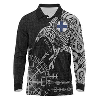 Finland Viking Ravens Long Sleeve Polo Shirt Vegvisir Runes Pattern - Wonder Print Shop