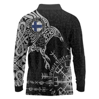 Finland Viking Ravens Long Sleeve Polo Shirt Vegvisir Runes Pattern - Wonder Print Shop