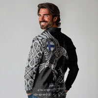 Finland Viking Ravens Long Sleeve Polo Shirt Vegvisir Runes Pattern - Wonder Print Shop